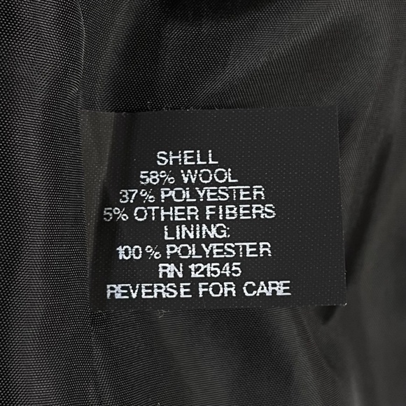 London Fog Single Breasted Black Wool Blend Peacoat Plaid Fringe Scarf Size S - Picture 10 of 12